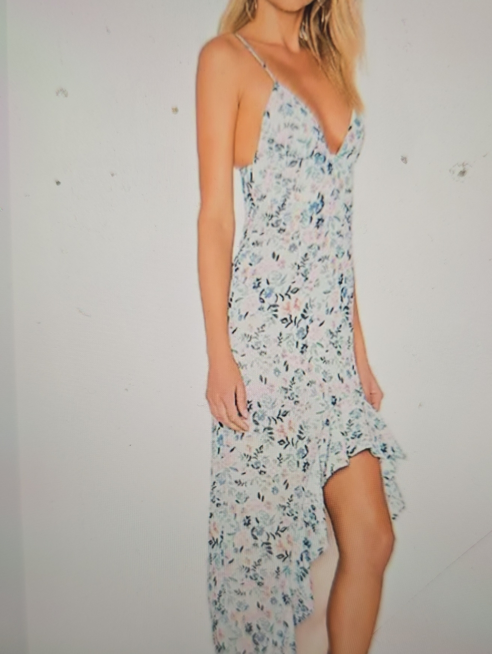 Lovers + Friends Floral High-Low Slip Dress - White with Pink & Blue Botanicals